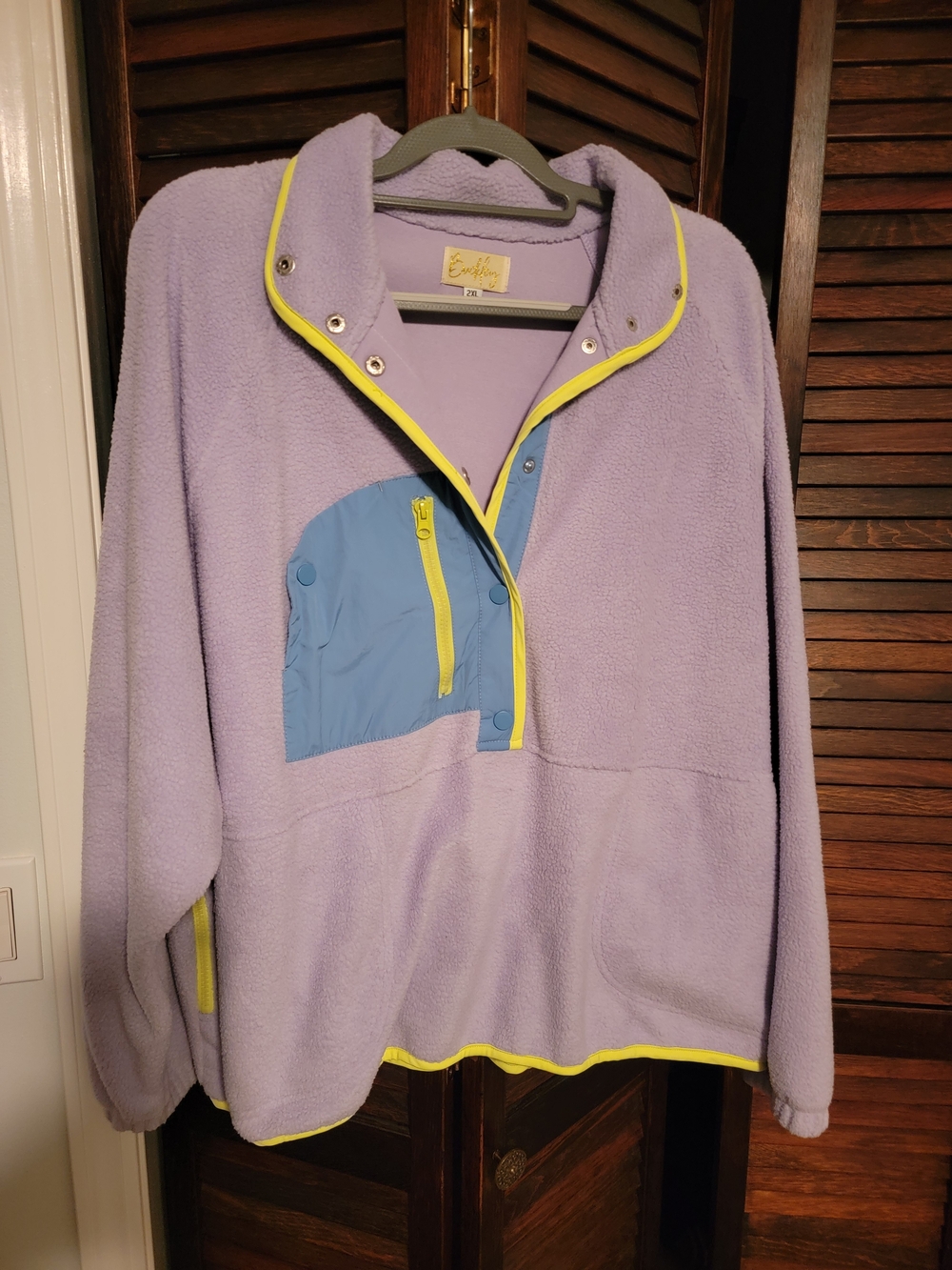 New  Lilac Fleece Pullover with Blue Patch and Yellow Trim